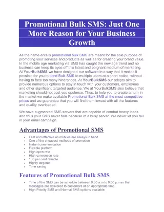 Promotional Bulk SMS Just One More Reason for Your Business Growth