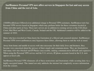 SurfBouncer Personal VPN now offers servers in Singapore for