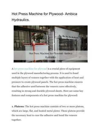 Hot Press Machine for Plywood- Ambica Hydraulics (1)