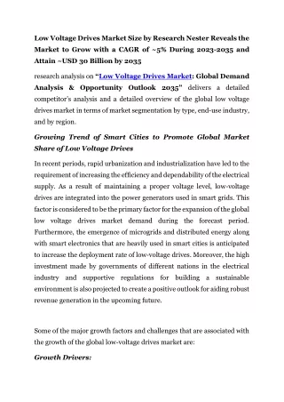 Low Voltage Drives Market Industry Outlook, Size & Forecast 2023- 2035