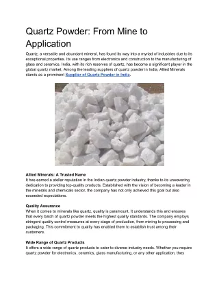 Quartz Powder: From Mine to Application