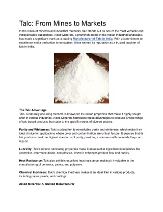 Talc: From Mines to Markets