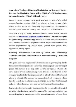 Outboard Engines Market Industry Outlook, Size & Forecast 2023-2035