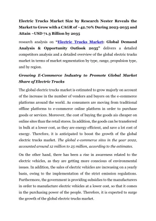 Electric Trucks Market Future Scope and Projected Industry Growths to 2035