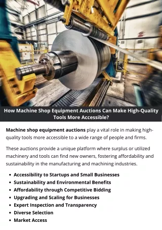 How Machine Shop Equipment Auctions Can Make High-Quality Tools More Accessible?