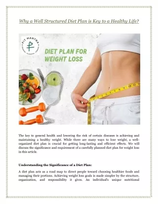 Why a Well Structured Diet Plan is Key to a Healthy Life?