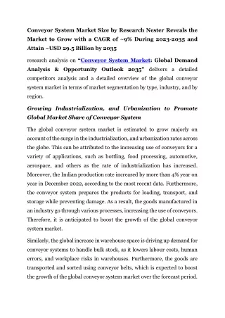Conveyor System Market Global Industry Trends, Share, Size and Forecast 2035