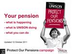 Your pension - what is happening - what is UNISON doing - what you can do Updated 12 October 2011