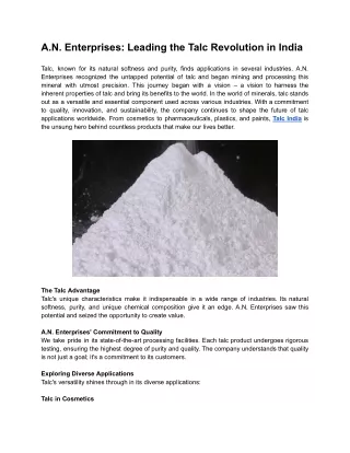 A.N. Enterprises: Leading the Talc Revolution in India