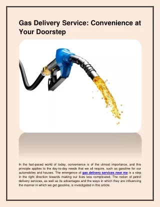 Gas Delivery Service: Convenience at Your Doorstep