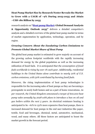 Heat Pump Market  Growth Analysis With Forecast To 2035