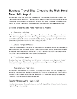 Business Travel Bliss_ Choosing the Right Hotel Near Delhi Airport