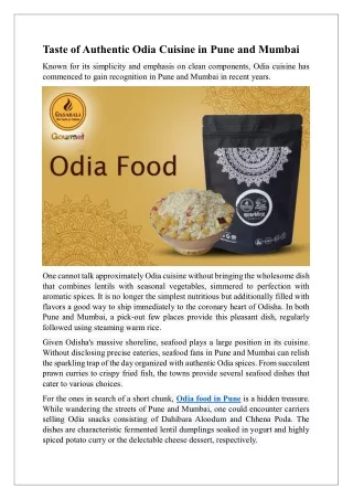 Taste of Authentic Odia Cuisine in Pune and Mumbai