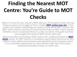 Finding the Nearest MOT Centre You’re Guide to MOT Checks