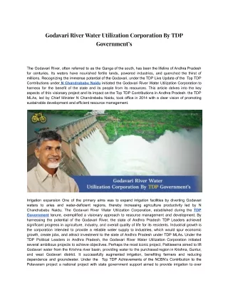 Godavari River Water Utilization Corporation By TDP Government’s