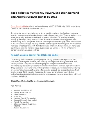 Food Robotics Market Analysis, Key Players, Share Dynamic Demand and Consumption
