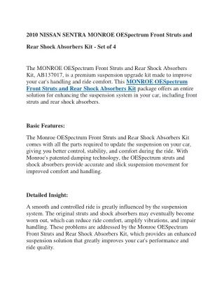 2010 NISSAN SENTRA MONROE OESpectrum Front Struts and Rear Shock Absorbers Kit -