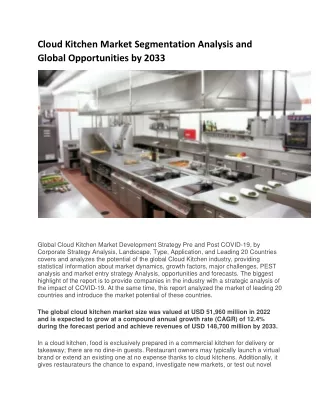 Cloud Kitchen Market Latest Trends and Analysis, Future Growth Study by 2033