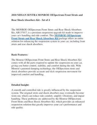2010 NISSAN SENTRA MONROE OESpectrum Front Struts and Rear Shock Absorbers Kit -