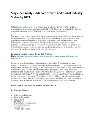 Single Cell Analysis Market Statistics, Segment, Trends and Forecast to 2033