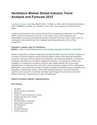Ventilators Market Research Trends Analysis by 2033