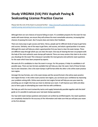 Study VIRGINIA (VA) PAV Asphalt Paving & Sealcoating License Practice Course