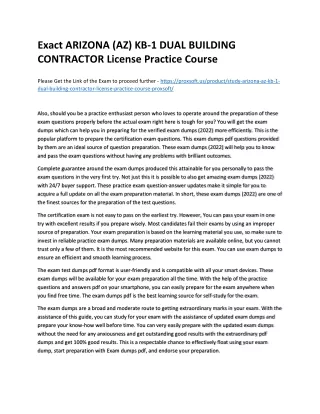 Exact ARIZONA (AZ) KB-1 DUAL BUILDING CONTRACTOR License Practice Course