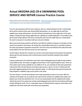 Actual ARIZONA (AZ) CR-6 SWIMMING POOL SERVICE AND REPAIR License Practice Cours