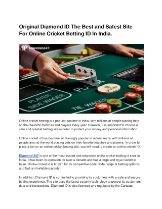 Original Diamond ID The Best and Safest Site For Online Cricket Betting ID In India