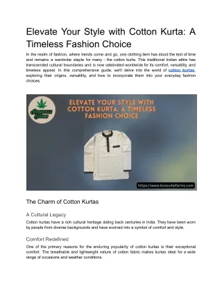 Elevate Your Style with Cotton Kurta_ A Timeless Fashion Choice
