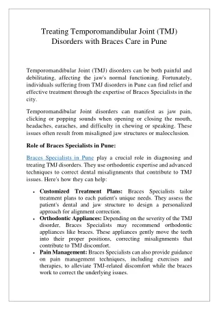 Treating Temporomandibular Joint (TMJ) Disorders with Braces Care in Pune