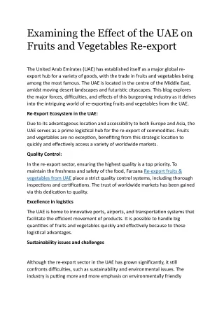 Examining the Effect of the UAE on Fruits and Vegetables Reexport..