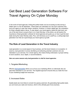 Best Lead Generation Software For Travel Agency On Cyber Monday