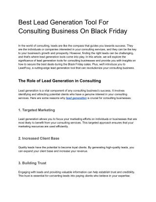 Best Lead Generation Tool For Consulting Business On Black Friday