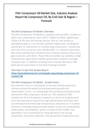 PAG Compressor Oil Market