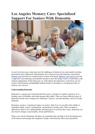 Los Angeles Memory Care- Specialized Support For Seniors With Dementia