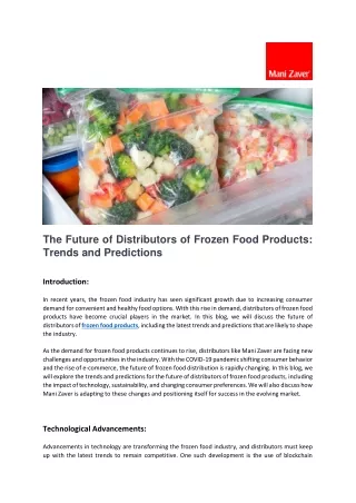 The Future of Distributors of Frozen Food Products