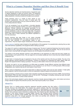 What is a Gummy Depositor Machine and How Does it Benefit Your Business