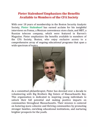 Pieter Stalenhoef Emphasizes the Benefits Available to Members of the CFA Society