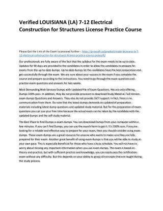 Verified LOUISIANA (LA) 7-12 Electrical Construction for Structures License Prac