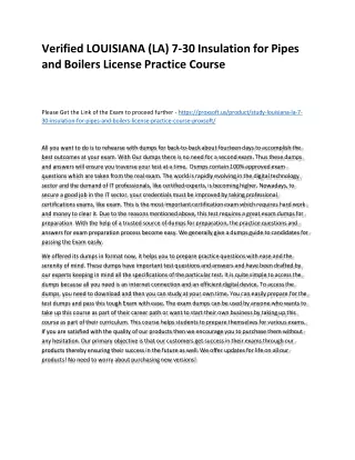 Verified LOUISIANA (LA) 7-30 Insulation for Pipes and Boilers License Practice C