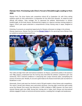 Olympic Paris Previewing Judo China's Pursuit of Breakthroughs Leading to Paris 2024