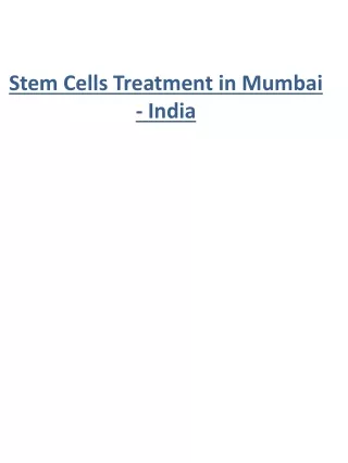 Stem Cells Treatment in Mumbai - India