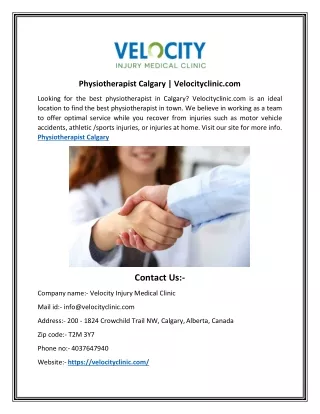 Physiotherapist Calgary | Velocityclinic.com