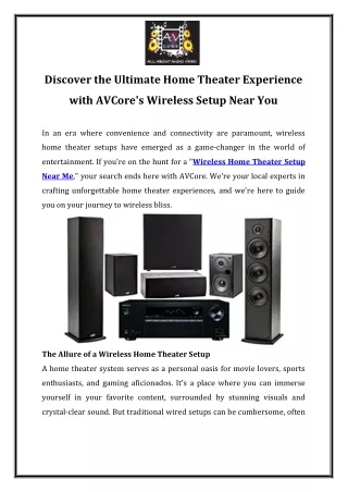 Discover the Ultimate Home Theater Experience with AVCore's Wireless Setup Near You