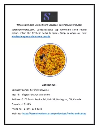 Wholesale Spice Online Store Canada | Serenityuniverse.com