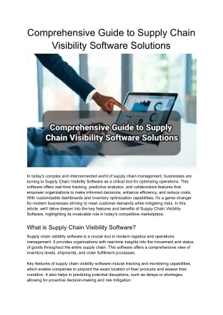 Comprehensive Guide to Supply Chain Visibility Software Solutions