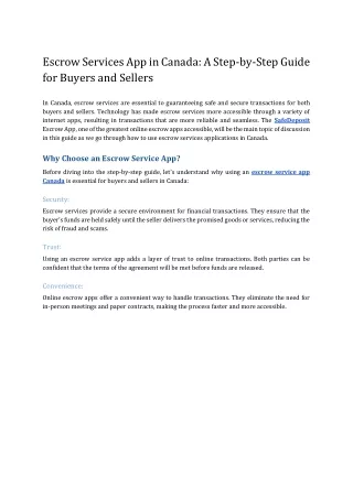 Escrow Services App in Canada_ A Step-by-Step Guide for Buyers and Sellers