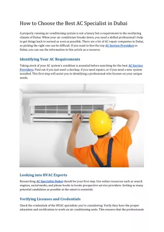 How to Choose the Best AC Specialist in Dubai