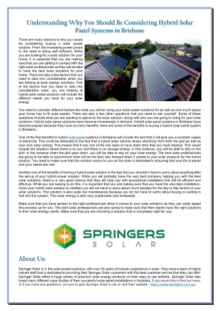 Understanding Why You Should Be Considering Hybrid Solar Panel Systems in Brisbane